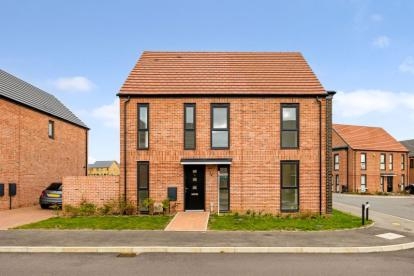 Front view of a modern five bed, brick home at Southfields new-build development in Essex.